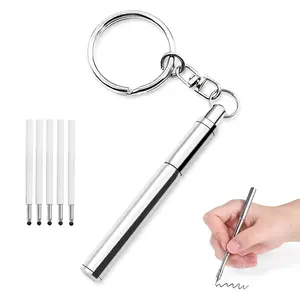 Stainless Steel Retractable Pen Keychain, Portable Mini Ballpoint Pen Keychain, Creative Office Supplies, Unisex Gift for Men and Women