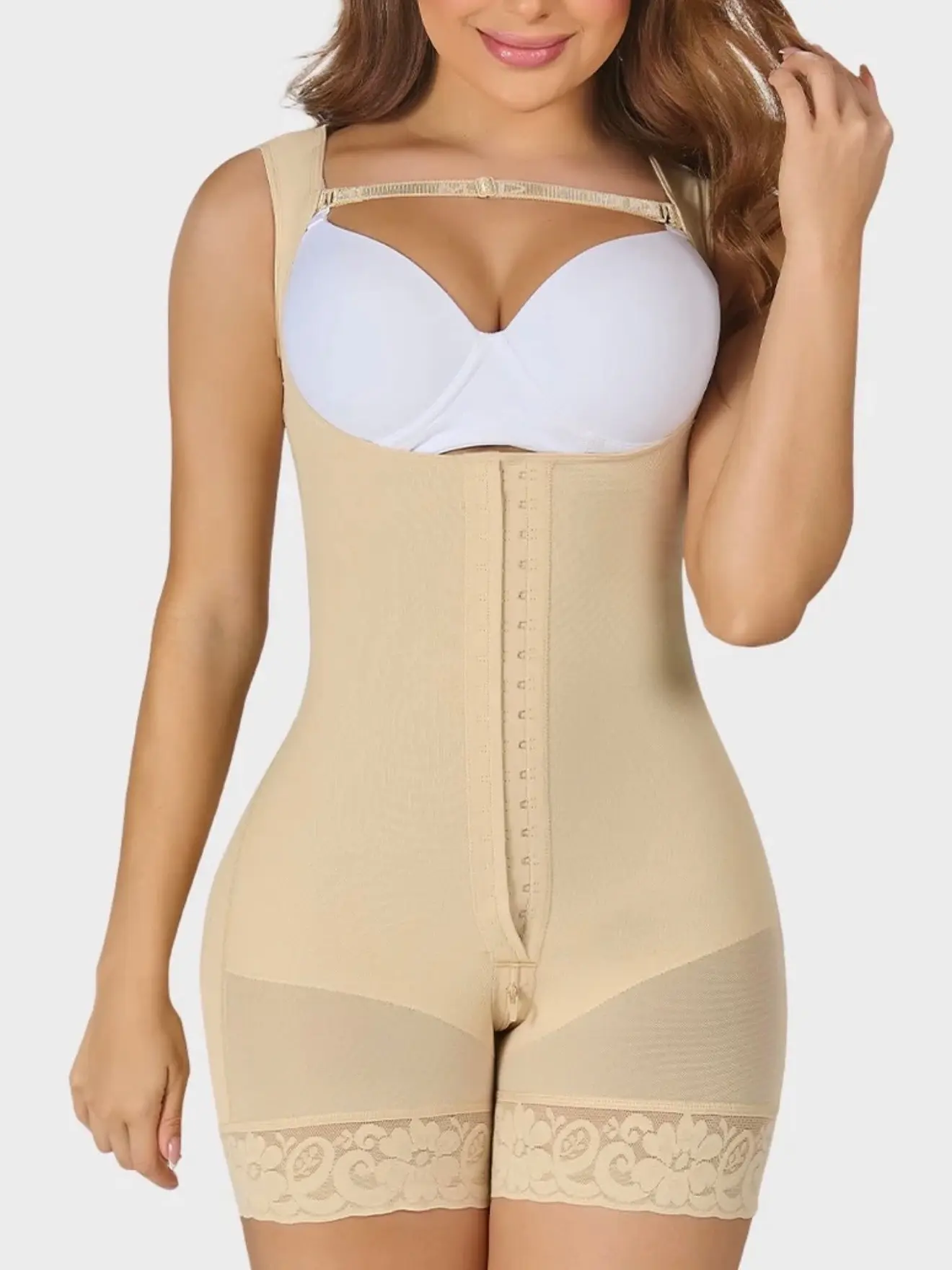 Mid-thigh faja with back coverage and wide straps 065 Shapewear Womenswear Adjustable Garment