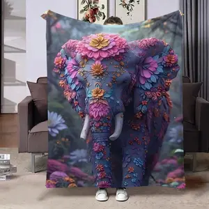 Elephant Pattern   Blanket,  1 Count Soft and Comfortable Air-conditioned Room Throw, Warm Nap Blanket for Home, Office, Outdoor Camping