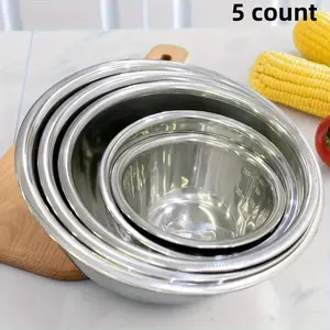 Stainless Steel Mixing Bowl Set, 5 Counts/set Multipurpose Durable Non-slip Mixing Bowl, Kitchen Cooking & Baking Supplies, Stainless Steel Bowls