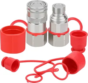 3/4’’ NPT Skid Steer Hydraulic Couplers, Bobcat Flat Face Quick Connect Fittings with 2PCS Dust Covers