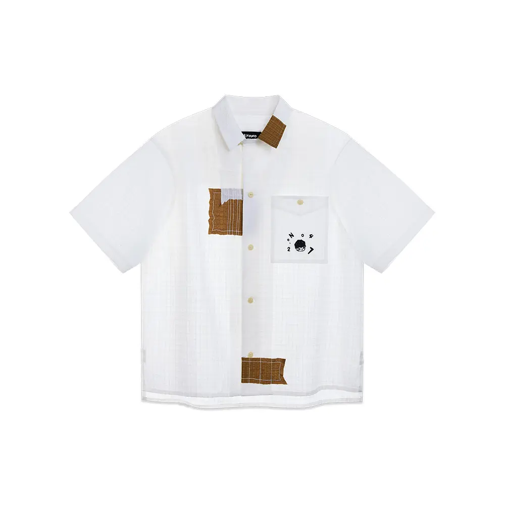POP MART Hirono Living Wild-Shelter Earthenware Patched Short-sleeved Shirt clothes