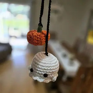 Handmade Crochet Car Hanger - Pumpkin & Ghost Halloween Decoration for Festive Home Decor