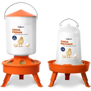 Chick Feeder and Waterer Kit, Top Fill 3kg Chick Feeder and 1.5L Chick Waterer with 3 Adjustable Heights
