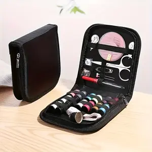 Portable Mini Sewing Kit, Colorful Canvas Travel Sewing Set, Essential Art & Craft Supplies for Small Repairs, All-Season Sewing Project Kit, Sewing Tools, Sewing Supplies Crafts, Black & Mixed Colors