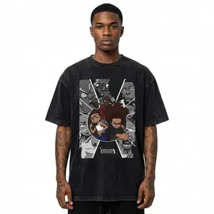 The Boondocks Action Collage Mineral Wash T Shirt, Huey Riley Fight Scene Graphic Tee, Vintage Washed Streetwear Anime Shirt, Savage Meme Tee, Viral Culture Gift