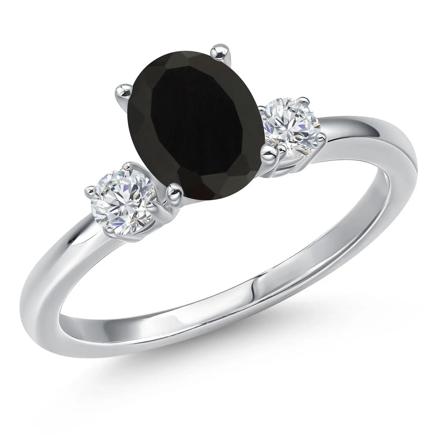 14K White Gold Black Onyx and White Lab Grown Diamond Engagement Ring For Women | 1.80 Cttw | Oval 8X6MM | Gemstone December Birthstone
