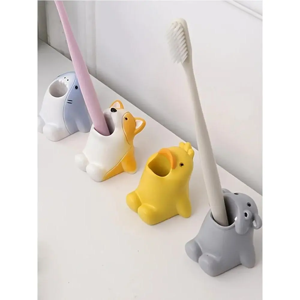 Cartoon Animal Toothbrush Holder Cute Corgi Shark Storage Stand Makeup Brush Stationery Countertop Organizer Bathroom Decoration