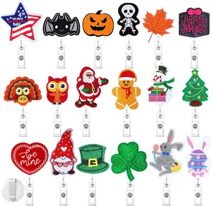 18 count Fall Holiday Badge Reels Thanksgiving Embroidered Retractable Felt Nurse Badge Holder Seasonal Name ID Card with  Clip for Halloween Christmas Winter Office  Gifts()