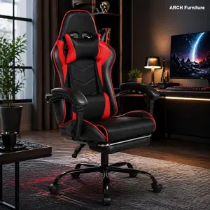 Red Computer Gaming Chair - ARCH Ergonomics E-Sports Office Chair with Sports Car-Style Driver’s Seat, PU Leather, Molded Sponge, Integrated Frame, Massage Function, for Children & Manga Viewing Indoor Gaming Furniture