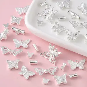 Butterfly-wing shiny silver tie clasp with bead spacer - DIY handmade bracelet, necklace accessory