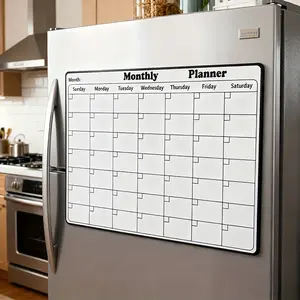 Magnetic Horizontal Dry Erase Monthly Planner Board with 4 Whiteboard Markers (Random Color), Suitable for Refrigerator, Fridge Calendar Magnetic, Weekly and Monthly Layout, Kitchen/Home/Office Organization Helper.