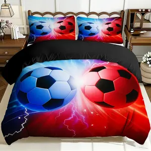 2/3 Pcs Comfortable Football Match Duvet Cover Set, Soft And Breathable, 100% Polyester Fiber High-Definition Digital Printing Design, All-Season Home Gift, Machine Washable (1 Duvet Cover +1/2 Pillowcase, No Filling)