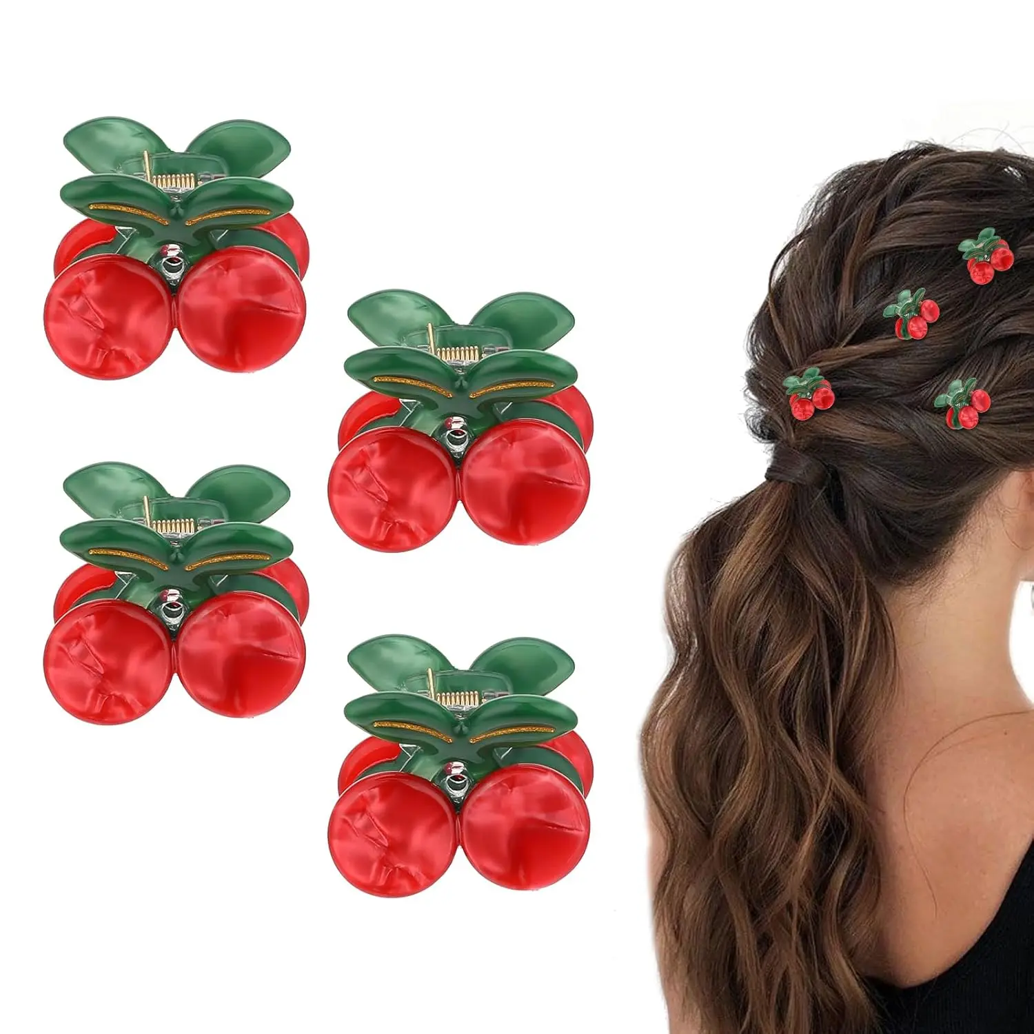 4 count Cherry Claw Clips, Non-Slip Cherry Cute Hair Clip Stylish Fruit Hair Clip Small Claw Clips for Women Girls Thin Thick Hair Headwear Gifts