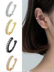 Stainless Steel Cubic Zirconia Sparkling Zircon Inlay Ear Cuffs, Non-Piercing Nose Rings, Perfect Gift for Women Without Piercings, Daily Wear Jewelry Set