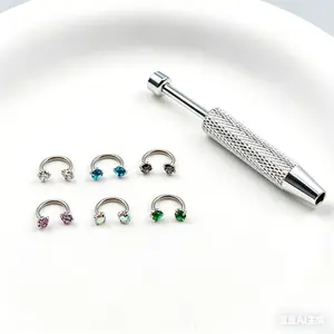 Hot Titanium Selling Stainless Steel Piercing Jewelry Round Double Zircon Nose Ring Simple U-Shaped Nose Ring Series Jewe Horseshoe Gem Picker  septum surgical steel nose ring circular barbell tongue bars Button mouth cute gifts girlfriend belly men's