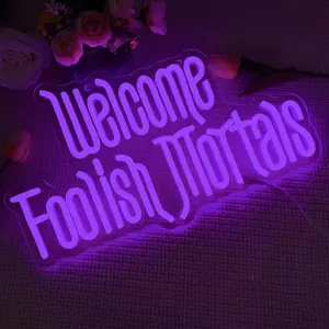 Welcome foolish Mortal Neon Light Sign, USB Powered Adjustable LED, Halloween Ghost House Coffin, Wall Mount Art Lamp for Parties, Birthdays, Gifts, Led Neon Signs, Led Neon Lights, Led Wall Decor