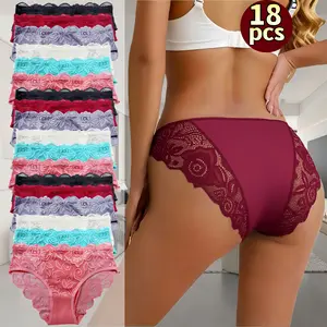 HH   18-piece women's plus-size panties: comfy & simple, soft/skin-friendly, sweat-absorbent & breathable. Wide elastic waist (no tightness/rolling) fits curves; rose-print semi-transparent,  for home/daily commute.Valentine's Day gift Womenswear Style