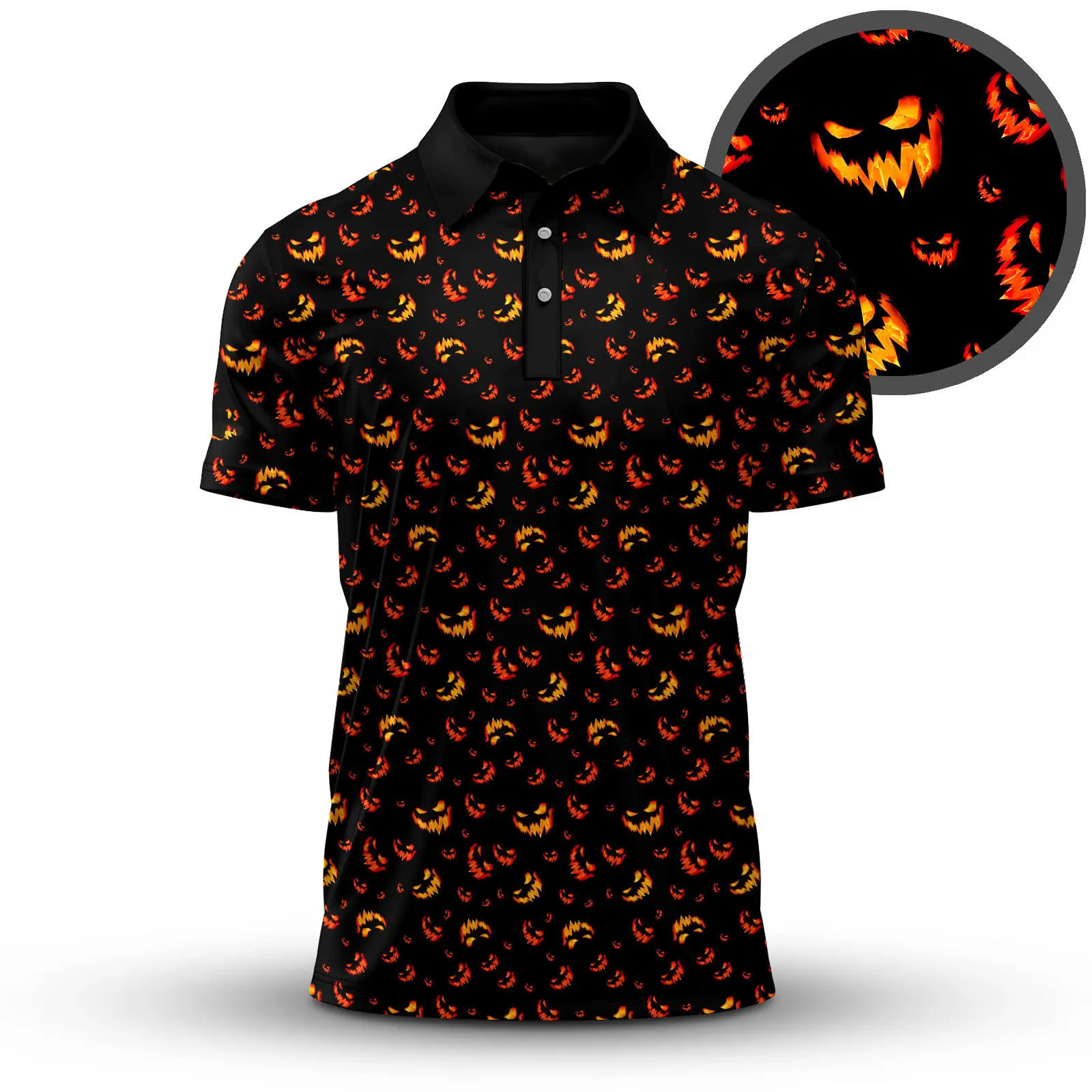 Black And Orange Halloween Face Patten Polo Short-Sleeve Lightweight Golf Shirt for Outdoor