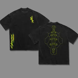 David Martinez Sandevistan Cyberpunk Edgerunners 2077 Double Printed Oversize Hoodie Tshirt Acid Washed Tee TV Show Graphic Top Cotton Gift T-Shirt For Game Lover, Gift T-Shirt For Movie Anime Lover Men's Regular Fit Floral Print Tee streetwear