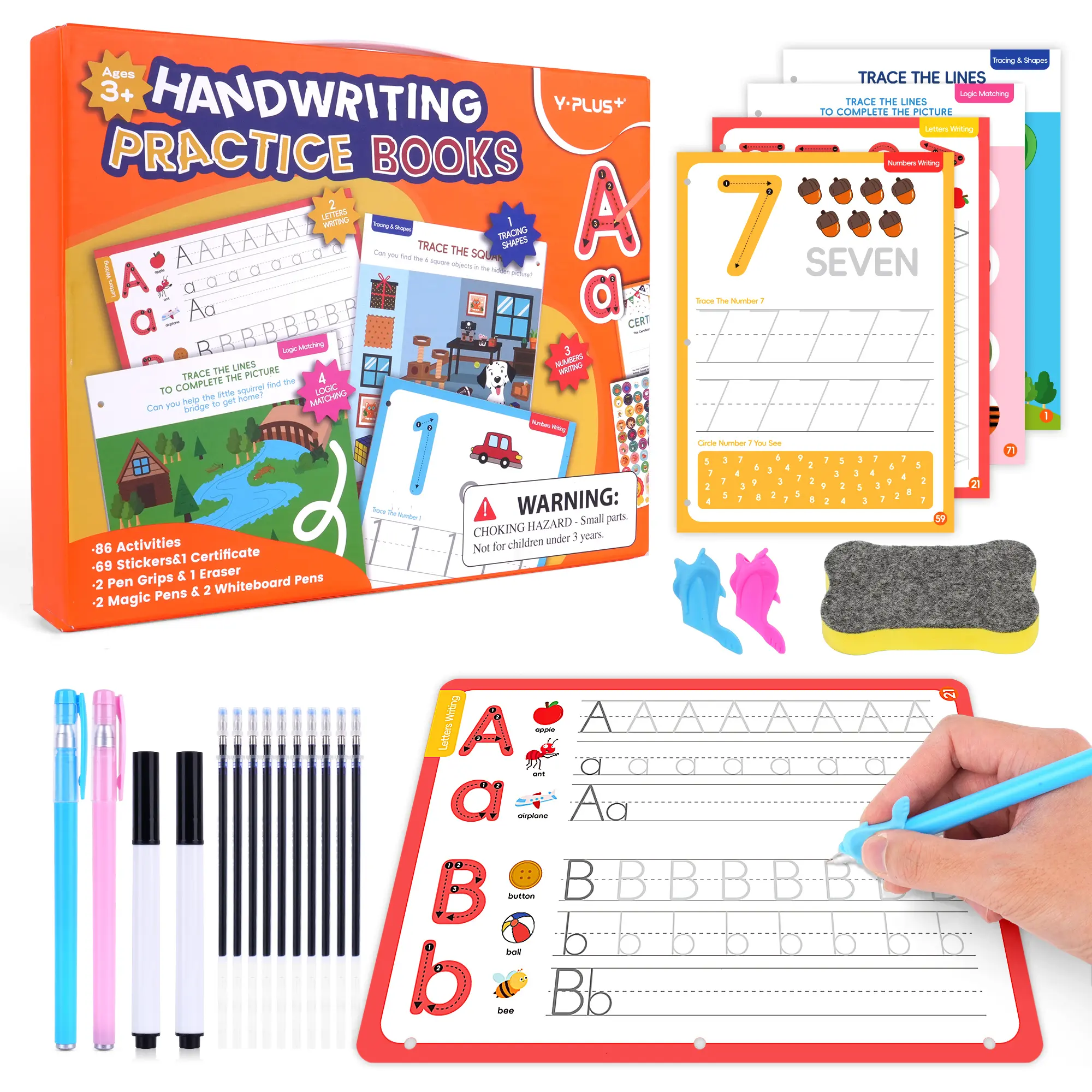 Y PLUS Reusable Grooved Handwriting Practice Books for Kids 5-8, YPLUS Magic Preschool Writing Practice Set for Toddlers Learn to Write - Ideal Montessori Learning Toy & Gift Back to School