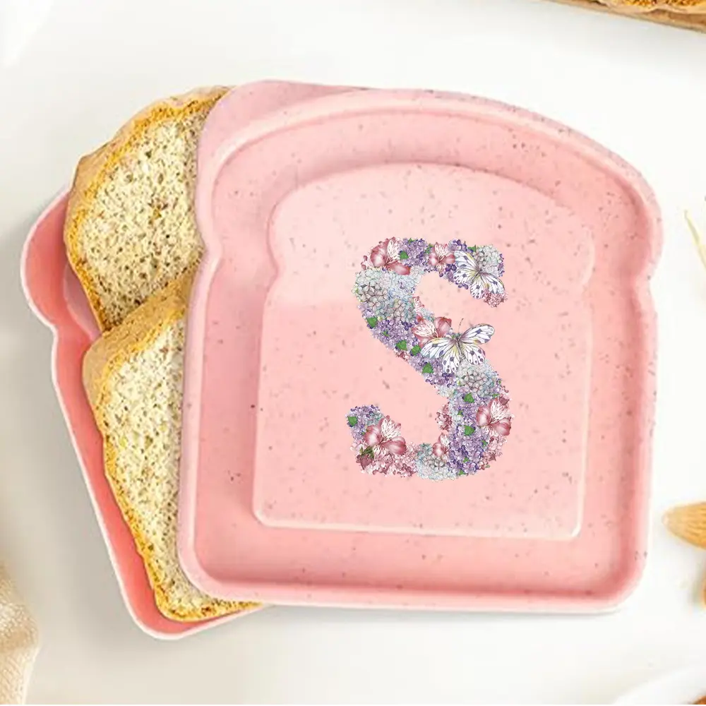 Student Toast-Shaped Bento Box | Large-Capacity Sandwich Container Lunch Box | Dust-Proof for School Breakfasts & Snacks | 26 Letters Rose Flower Pattern | Ideal Back to School Accessory