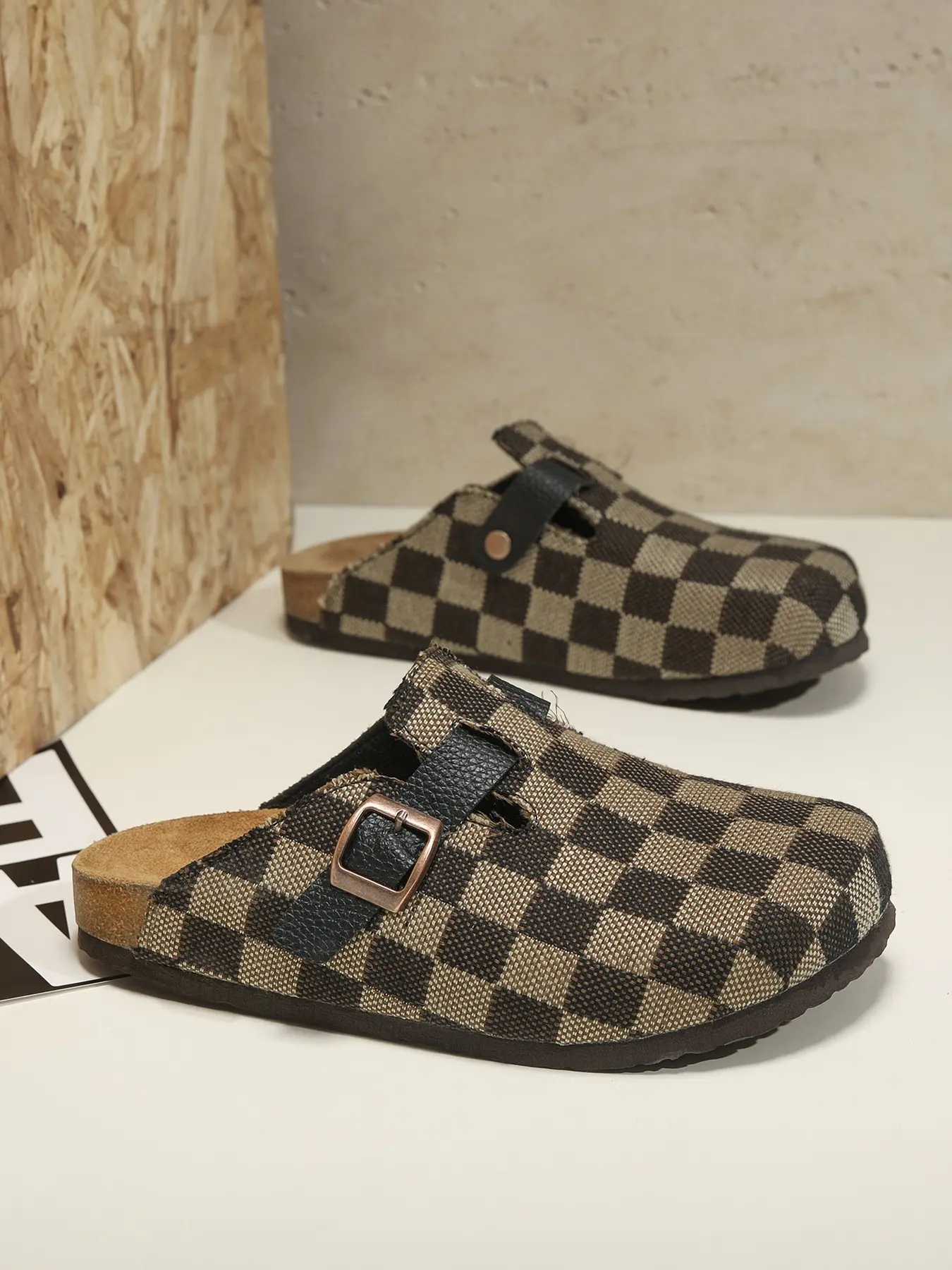 Women Men Boho Style Slip-On Eva Mules, Gingham Patchwork Design, Round Toe Wide Fit Eva Sole, All-Season Comfortable Casual Shoes Clogs, Footwear, Lightweight Casual Clogs