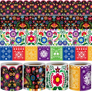 Back to School 1/2/4/6 Rolls 32.8ft Spanish Mexican Bulletin Board Borders Waterproof Film Office Scalloped Trim for Classroom Decor Wedding Party Decoration Motifs Fiesta Parties School Whiteboard Cork Poster Board Chalkboard Wall