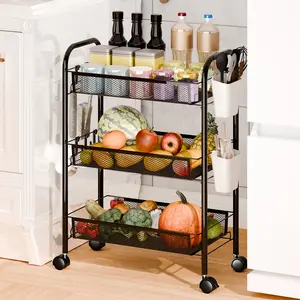 3/4/5 Tier Rolling Utility Cart Organizer,Stable Rolling Storage Carts,Stackable Metal Wire Storage Baskets with Wheels,Fruit Vegetable Produce Basket Organizer Bins for Kitchen Pantry