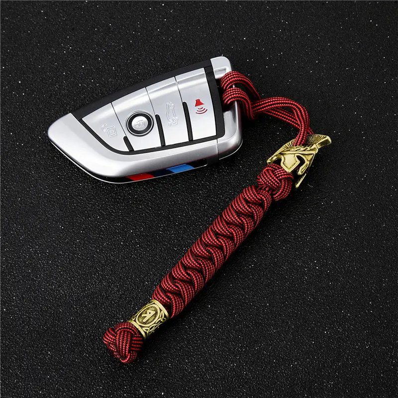 New 2026 Antique Gold Color Viking Rune Bead Keychain Vintage Spartan Warrior Metal Handmade Woven Survival Paracord Rope Car Keyring