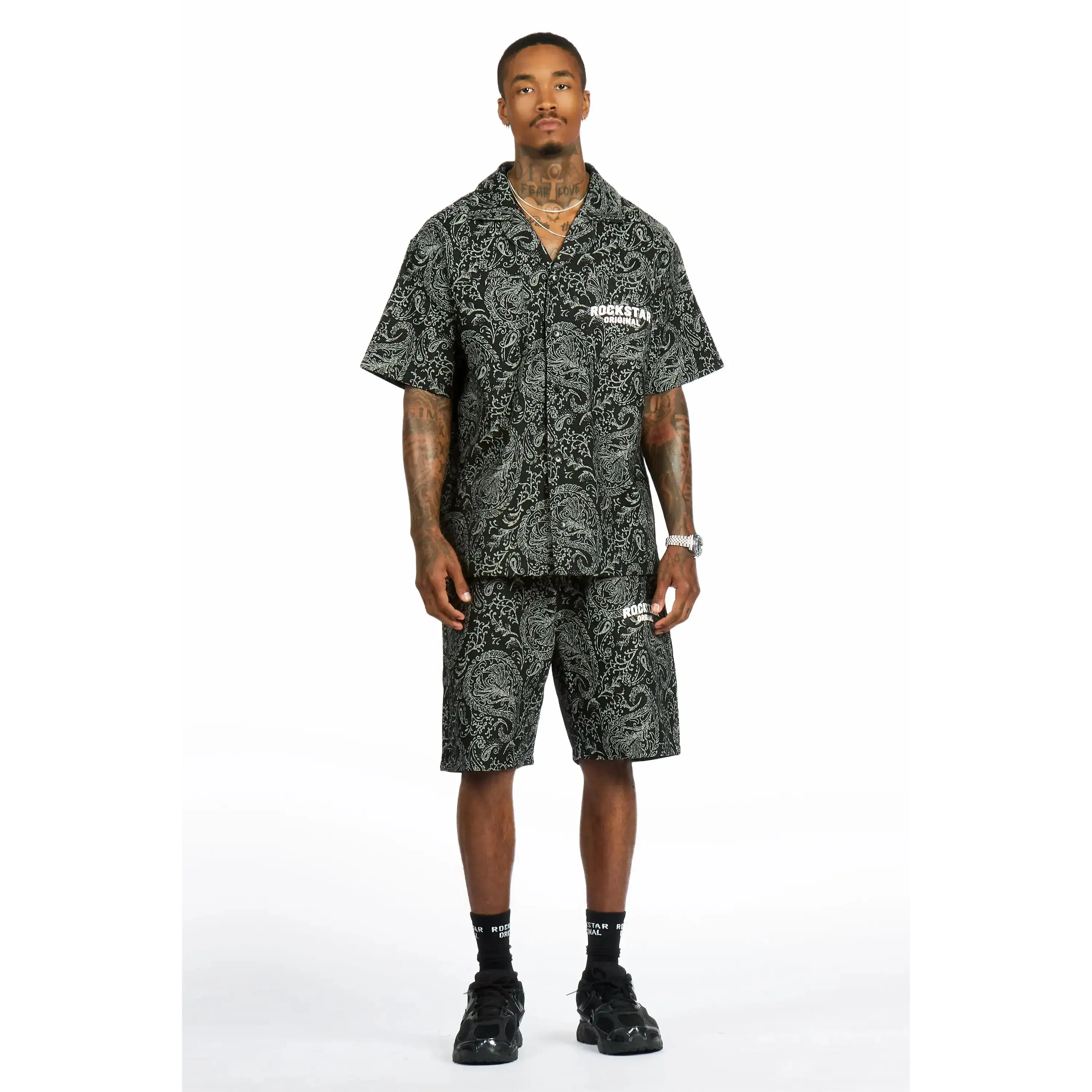 Franklin Black Button Down Shirt/Short Set