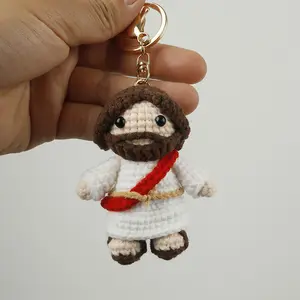 Handmade Crochet Jesus Keychain, Cute Religious Amigurumi Bag Charm, Christian Crochet Doll Keyring for Believers
