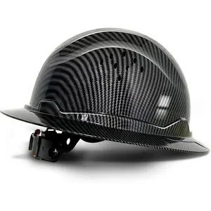 Full Brim Hard Hat with Carbon Fiber Pattern, Vented Safety Cap, 6-Point Suspension, Sunshade Design, Lightweight HDPE, Adjustable Fit for Construction Industrial Work