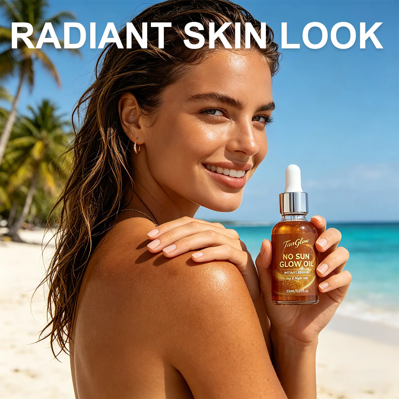 TanGlow No Sun Glow Oil - Self-Tanning Essence with Golden Shimmer, Body Care Moisturizer, Cosmetic Bronze Primer, Aesthetic, Botanicals, Tanning Products, 30Ml, All, Hydrating