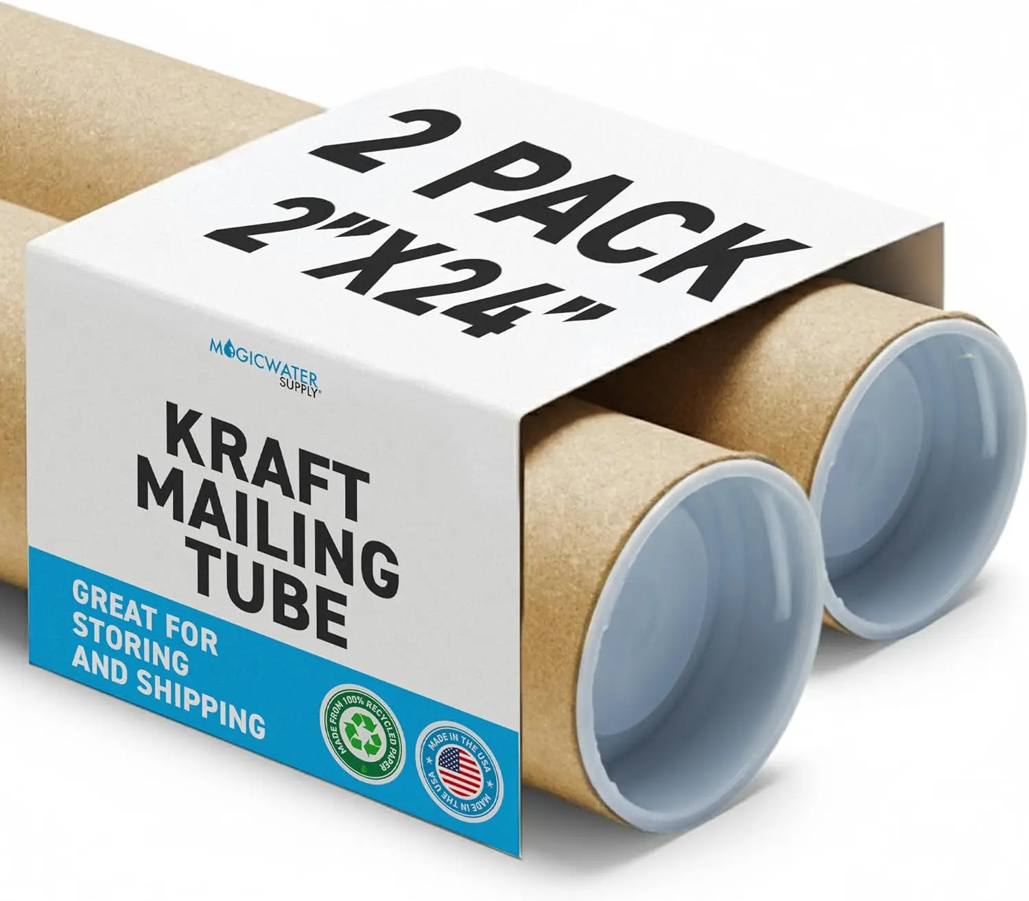 MagicWater Supply Mailing Tube - 2 in x 24 in - Kraft - 2 Pack - for Shipping and Storage of Posters, Arts, Crafts, and Documents
