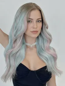 Ombre  Blue Wave  Lace Wig 13x4 Front Lace Synthetic Wig Pre-Plucked Hairline Heat-Resistant Synthetic Fibers Ideal for Cosplay 22 Inches Wavy Ombre Wig
