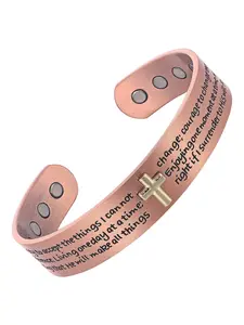 Adjustable Magnetic Bangle Bracelet for Men & Women, Fashion Cross Bangle, Cross Pattern Design, All-Season Wear, Durable Copper Material
