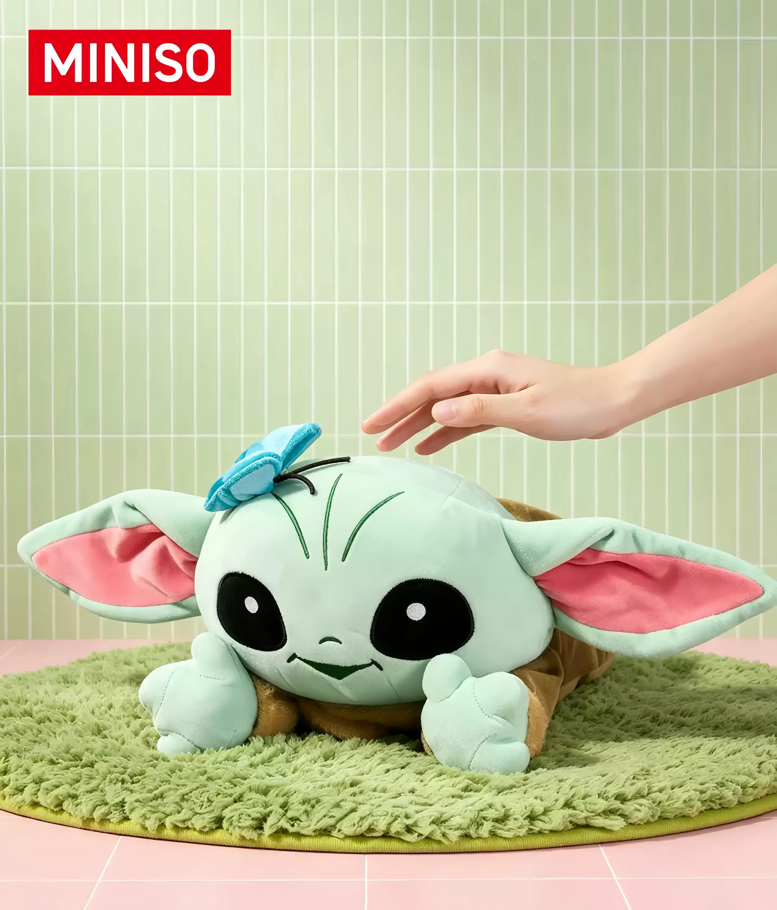 MINISO Star Wars Mandalorian Grogu Lazy Lying Pose Plush, Cute Baby Yoda Doll with Relaxed Sleeping Style, Floppy Huggable Stuffed Animal for Anxiety Relief, Kawaii Bed Desk Decor Cuddle Buddy