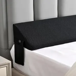 Full Bed Wedge Pillow Headboard & Mattress Gap Filler, Long Edge Corner Pillows for Sleeping 10x6x54 Inch Dense Foam Grey Pockets, Prevents Toy Drops, Bed Accessories