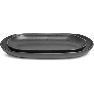 Anderson Serving Platters Set of 2, 14/12 Inch Stoneware Serving Dishes for Entertaining, Semi-Matte Party Serving Trays for , Buffet Oval Platters for Bread, Appetizer, Cheese, Matte Black