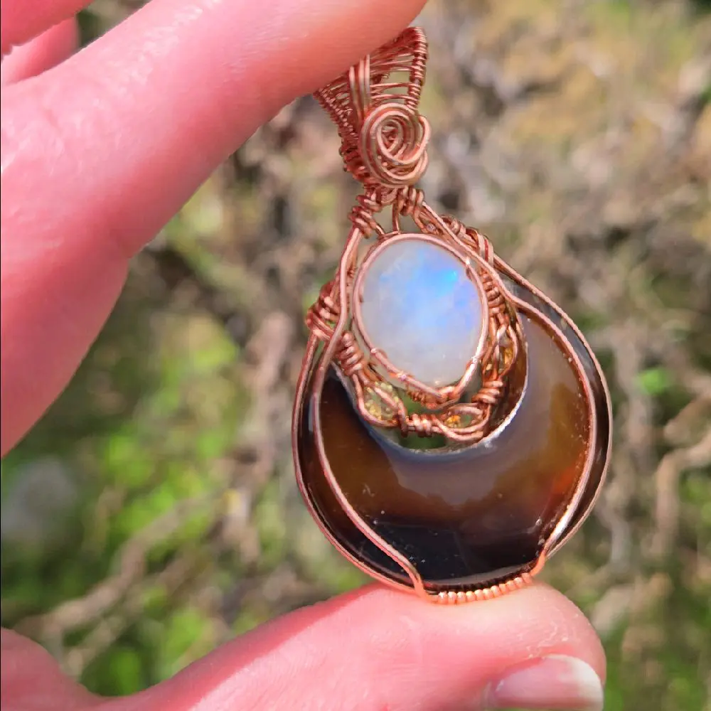 Carnelian Moon Pendant with Moonstone and Citrine Accents