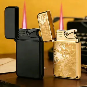 Windproof Outdoor Metal Jet Lighter, with Adjustable Red Flame Torch Ignition, Heavy-Duty Refillable Butane Gas Lighter, Suitable for Camping,(Butane Gas Not Included)