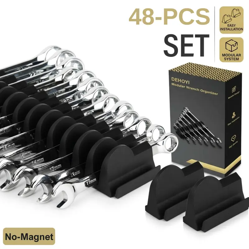 【No-Magnet】48 pcs Modular Wrench Organizers for Tool Drawers - Wrench Rack with Metric&SAE Labels, Perfect Tool Storage Holder. Gift for father, brother and boyfriend. Multifunctional Wrench Holder Organizer with Trays