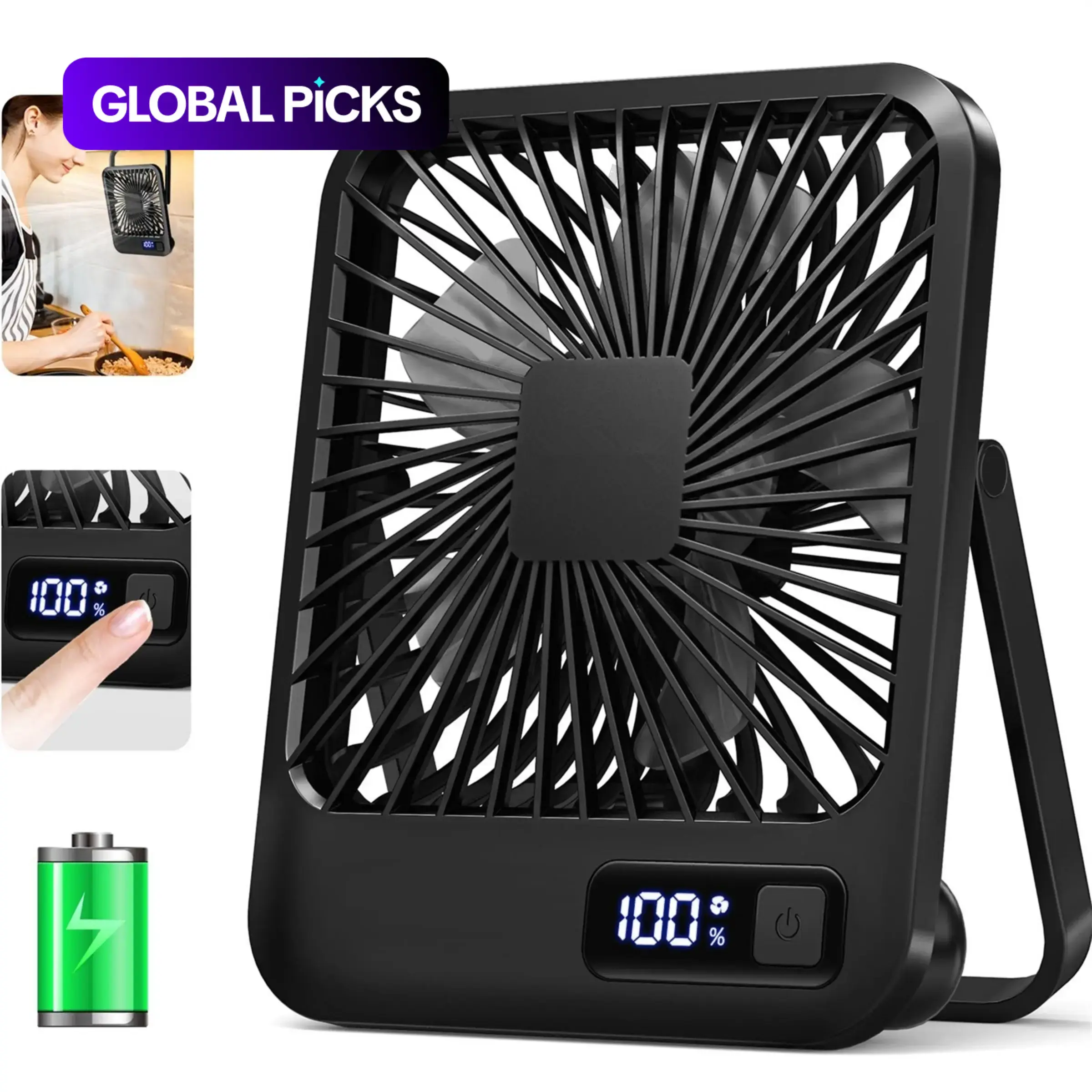 Desk Fan, Cooling Personal Fan, Adjustable Fans, 180° Adjustable Tilt & Folding, 5 Adjustable Speeds, USB-C Rechargeable Mini Fan for Office Desktop Bedroom Minifan #GLOBAL PICKS
