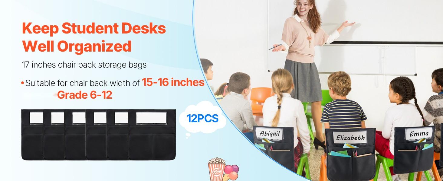 Chair Pockets For Classroom, 12 Pack Seat Pockets With Name Tag, Black Durable Nylon Fabric, Sturdy Chair Storage Organizer For Student Desks, Easy Labeling Of Names, Classroom Organization And School Supplies Chair Pockets For Classroom, 12 Pack Seat Pockets With Name Tag, Black Durable Nylon Fabric, Sturdy Chair Storage Organizer For Student Desks, Easy Labeling Of Names, Classroom Organization And School Supplies