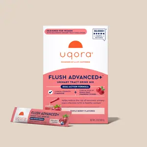 Uqora Flush Advanced+ - Helps Reduce Risk of Recurrent UTI** - With Cranberry, D-Mannose, Vitamin C, Vitamin B6 & Potassium - Gluten-Free & Vegan - Triple Berry Flavor