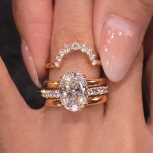 Gifted Iced Oval Diamond Ring Set 4PCS Gold Adjustable Open Ring Stack Luxury CZ Rhinestone Statement Ring