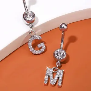 Chic Alphabet Belly Button Ring with Sparkling Cubic Zirconia - Alloy, Perfect for Everyday & Party Wear