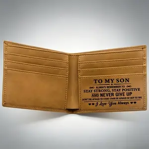 Custom Leather Front Pocket Wallet for Men – Ultra Slim RFID Bi-Fold Credit Card Holder, Personalized Engraved Gift for Dad, Son, Minimalist Everyday Wallet