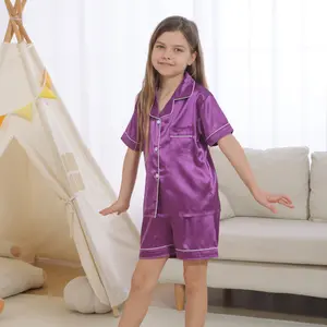 Snug Fit Pajamas for Kids Premium Satin Fabric Short Sleeve Top & Shorts Loungewear Set Gifts for Kids Casual Nightwear Sleep Onesie